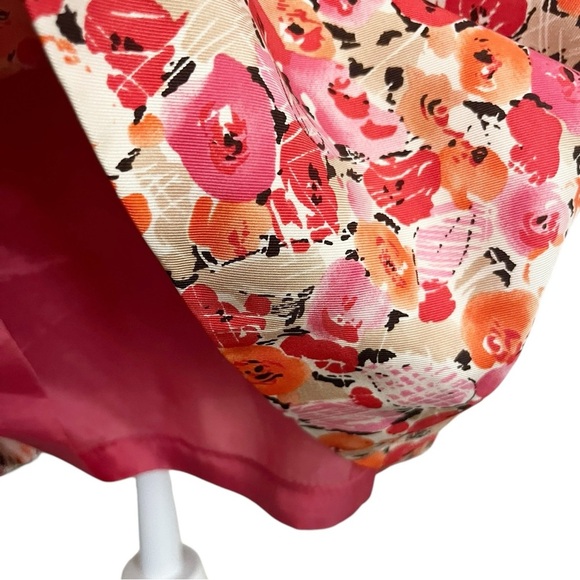 Vintage Ann Taylor Size 10 Petite Silk Pink Floral Sleeveless Apron Mini Dress - Picture 8 of 10